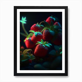 Alpine Strawberries, Plant, Neon Nights 2 Art Print