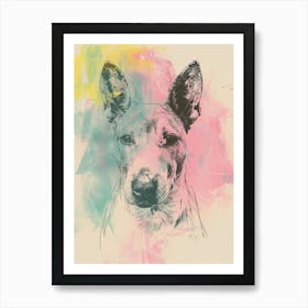 Bull Terrier Dog Pastel Line Watercolour Illustration  2 Art Print