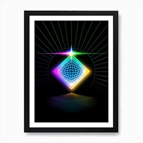 Neon Geometric Glyph in Candy Blue and Pink with Rainbow Sparkle on Black n.0275 Art Print