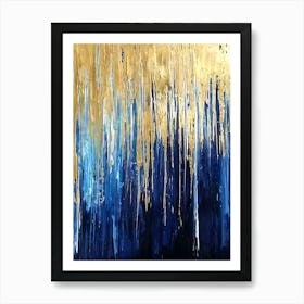 Blue And Gold Abstract Painting Art Print