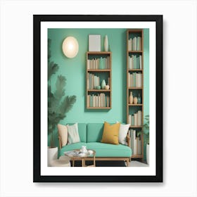 Living Room With Bookshelves Art Print