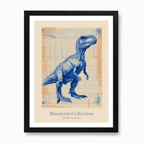 Sinornithosaurus Dinosaur Blue Print Sketch 3 Poster Art Print