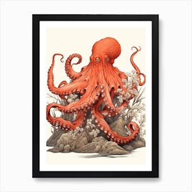 Giant Pacific Octopus Flat Illustration 4 Art Print