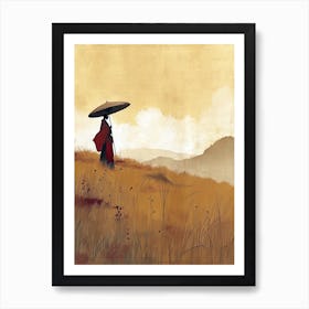 Asian Woman With Umbrella, Minimalism Art Print