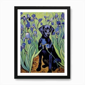 Van Gogh Irises With Black Dog Art Print