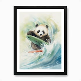 Panda Art Surfing Watercolour 2 Art Print