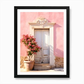 Pink House With Pink Flowers Mediterranean Art Print