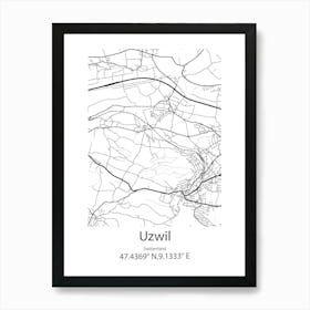 Uzwil,Switzerland Minimalist Map Art Print