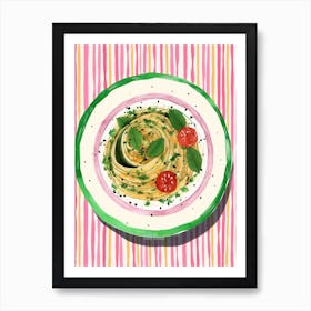 A Plate Of Tagliatelle Top View Food Illustration 3 Art Print