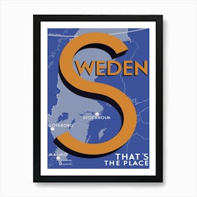 Sweden Map, Travel Poster Art Print