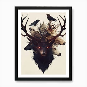 Deer And Crows Art Print