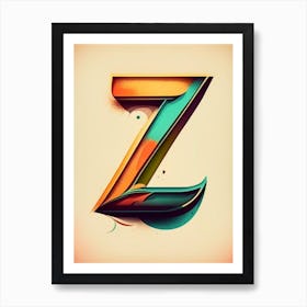 Z, Letter, Alphabet Retro Drawing 2 Art Print