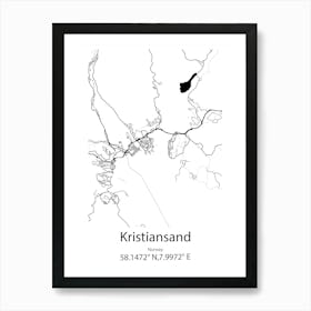 Kristiansand,Norway Minimalist Map Art Print