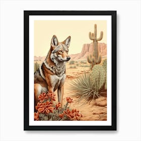 Red Wolf Vintage Style 4 Art Print