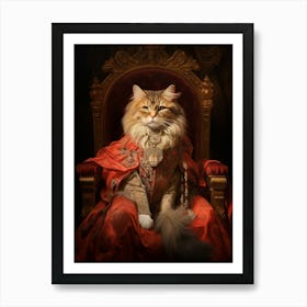 Cat On A Red Throne 5 Art Print