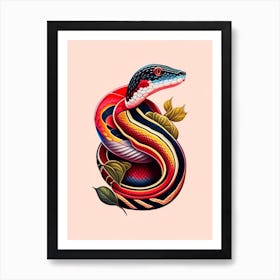 Red Tailed Boa Snake Tattoo Style Art Print