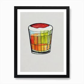 Bourbon Sour Minimal Line Drawing With Watercolour Cocktail Poster Art Print