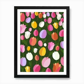 Tulip Field | 01 - Retro Colorful Flowers Art Print