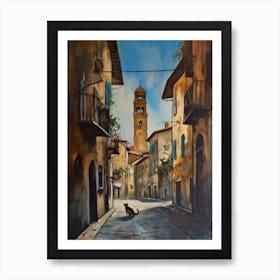 Painting Of Florence With A Cat In The Style Of Surrealism, Dali Style 3 Art Print