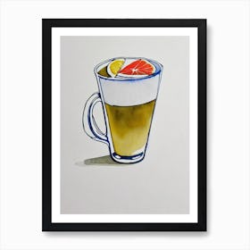 Hot Toddy Minimal Line Drawing With Watercolour Cocktail Poster Art Print