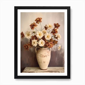 Zinnia, Autumn Fall Flowers Sitting In A White Vase, Farmhouse Style 3 Art Print