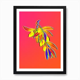 Neon Olive Tree Branch Botanical in Hot Pink and Electric Blue n.0078 Art Print