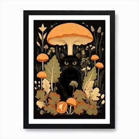 Cute Fall Black Cat Illustration 5 Art Print