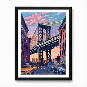 Dumbo Down Under The Manhattan Bridge Overpass Colourful Silkscreen Illustration 4 Art Print