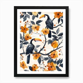 Toucans And Flowers Art Print