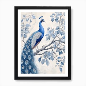 Watercolour Peacock On Tree Branch 1 Art Print