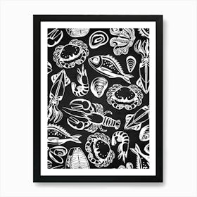 Seamless Pattern Of Seafood Vector - olives poster, kitchen wall art Art Print