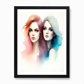 Watercolor Of Two Women 1 Art Print