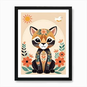 Floral Cute Baby Puma Nursery Illustration (51) Art Print