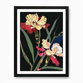 Neon Flowers On Black Carnation Dianthus 5 Art Print