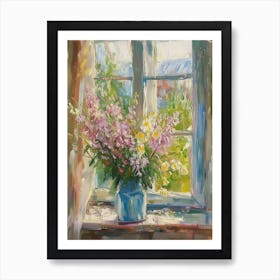 Bluebell Flowers On A Cottage Window 1 Art Print