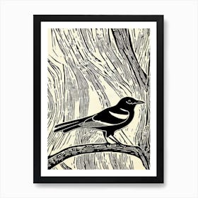 Magpie Linocut Bird Art Print