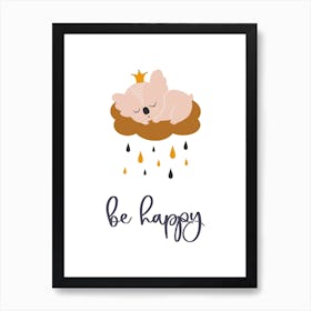 Boho Koala, Be Happy Lettering, Baby Art Print