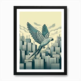 Olive Parrot In The City Art Print