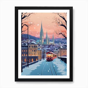 Winter Travel Night Illustration Zurich Switzerland 3 Art Print