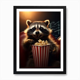 Cartoon Honduran Raccoon Eating Popcorn At The Cinema 2 Art Print