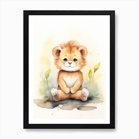 Meditating Watercolour Lion Art Painting 2 Art Print