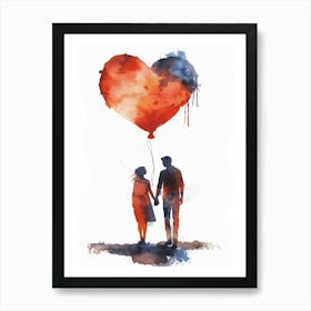 Couple Holding Heart Balloon Art Print