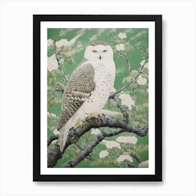 Ohara Koson Inspired Bird Painting Snowy Owl 4 Art Print
