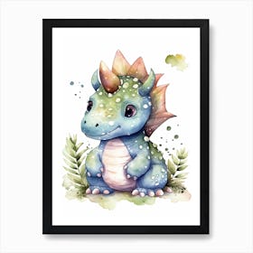 Einiosaurus Cute Dinosaur Watercolour 1 Art Print