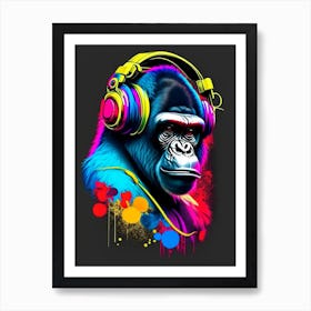 Gorilla Using Dj Set And Headphones Gorillas Tattoo 1 Art Print