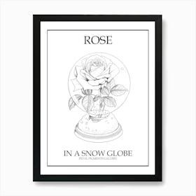 Rose In A Snow Globe Line Drawing 2 Poster Art Print