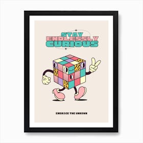 Stay Endlessly Curious Retro Cartoon Wanderlust Quote 2 Art Print
