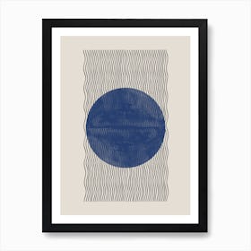 Blue Sun And Waves, Minimalistic Art Print