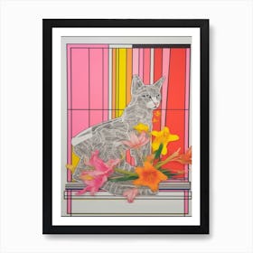 Gladoli With A Cat 2 Abstract Expressionist Art Print