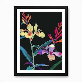 Neon Flowers On Black Snapdragon 2 Art Print